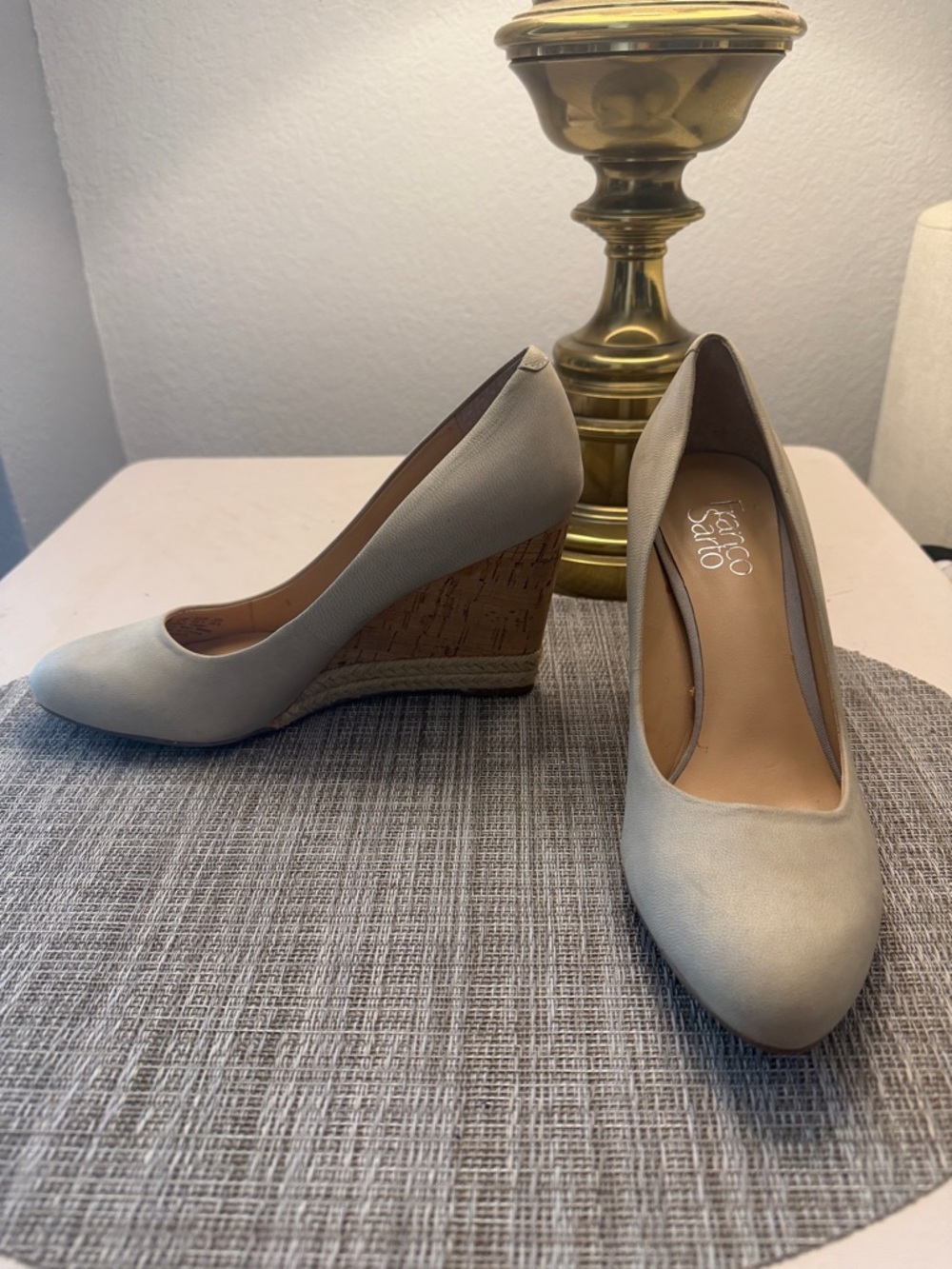 Franco Sarto Light Cream Wedge Pumps with Cork Espadrille Heel